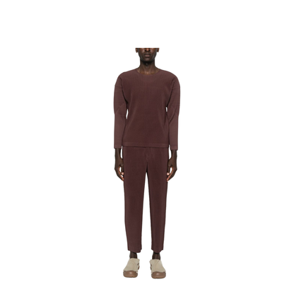 Brown Pleated Design Cropped Pants - Image 3