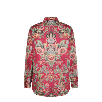 Floral Print Shirt Coat Red - Image 4