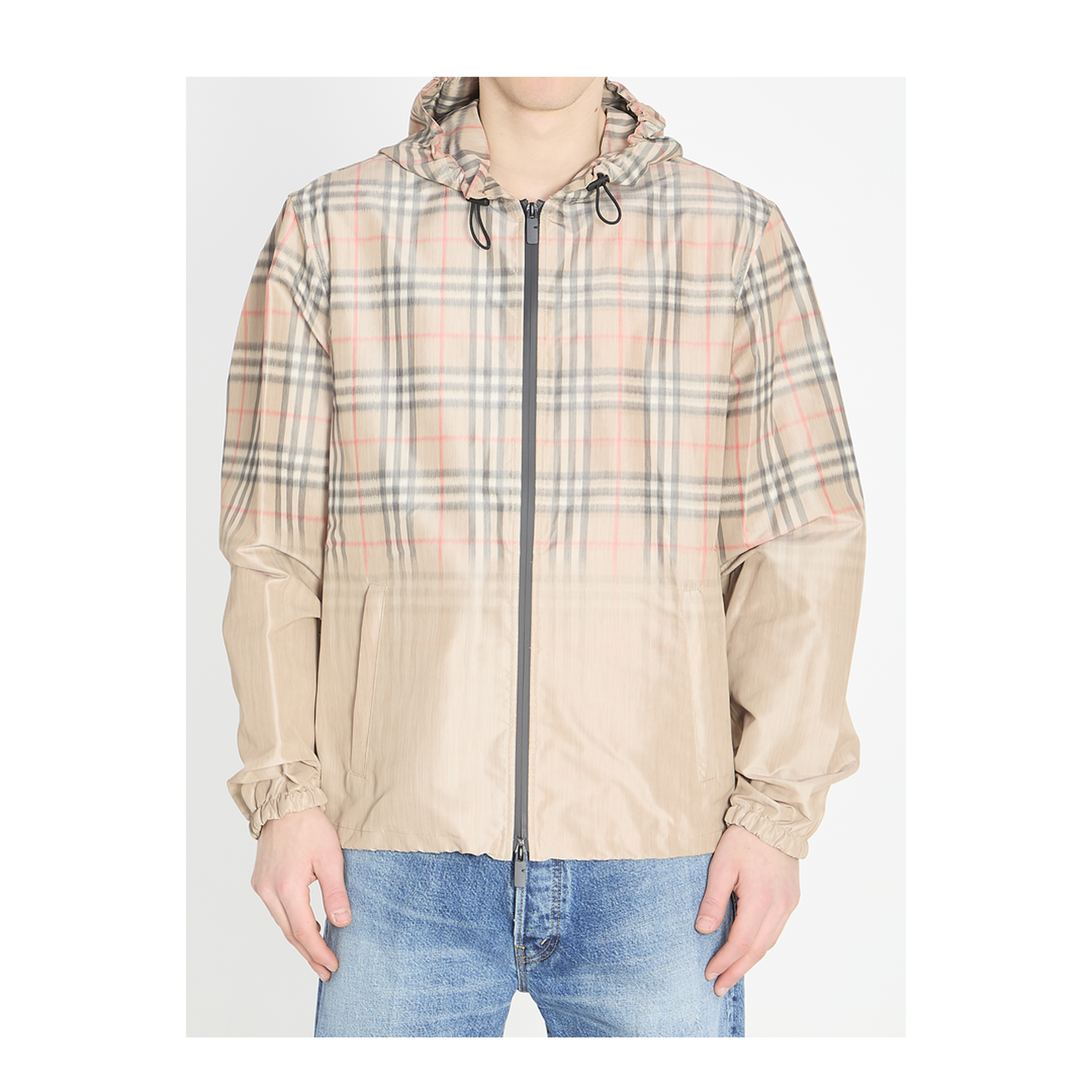 Hooded Jacket With Faded Check - Image 1
