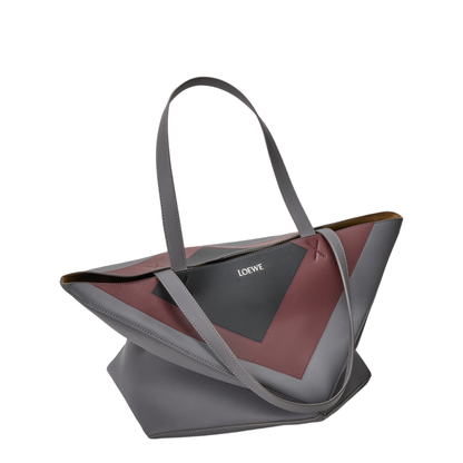 XL Puzzle Fold Tote in Nappa Calfskin Grey - Image 3