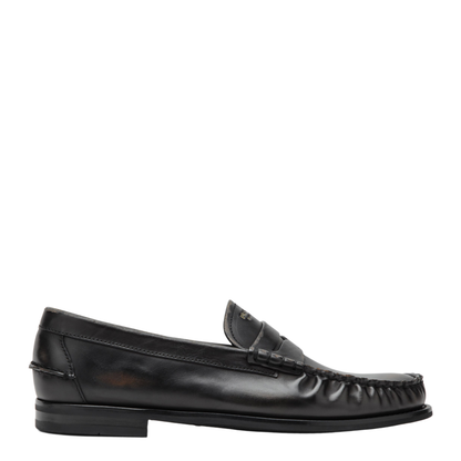 Black Cognac Aged Leather Loafers - Image 1