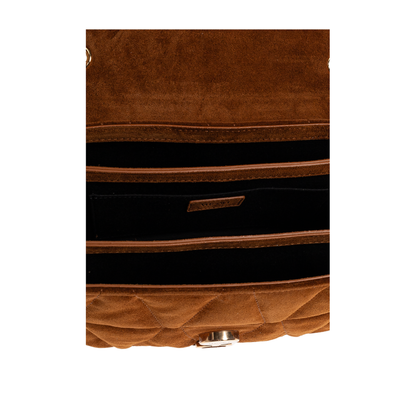 Quilted Chain Suede Shoulder Bag - Brown - Image 5
