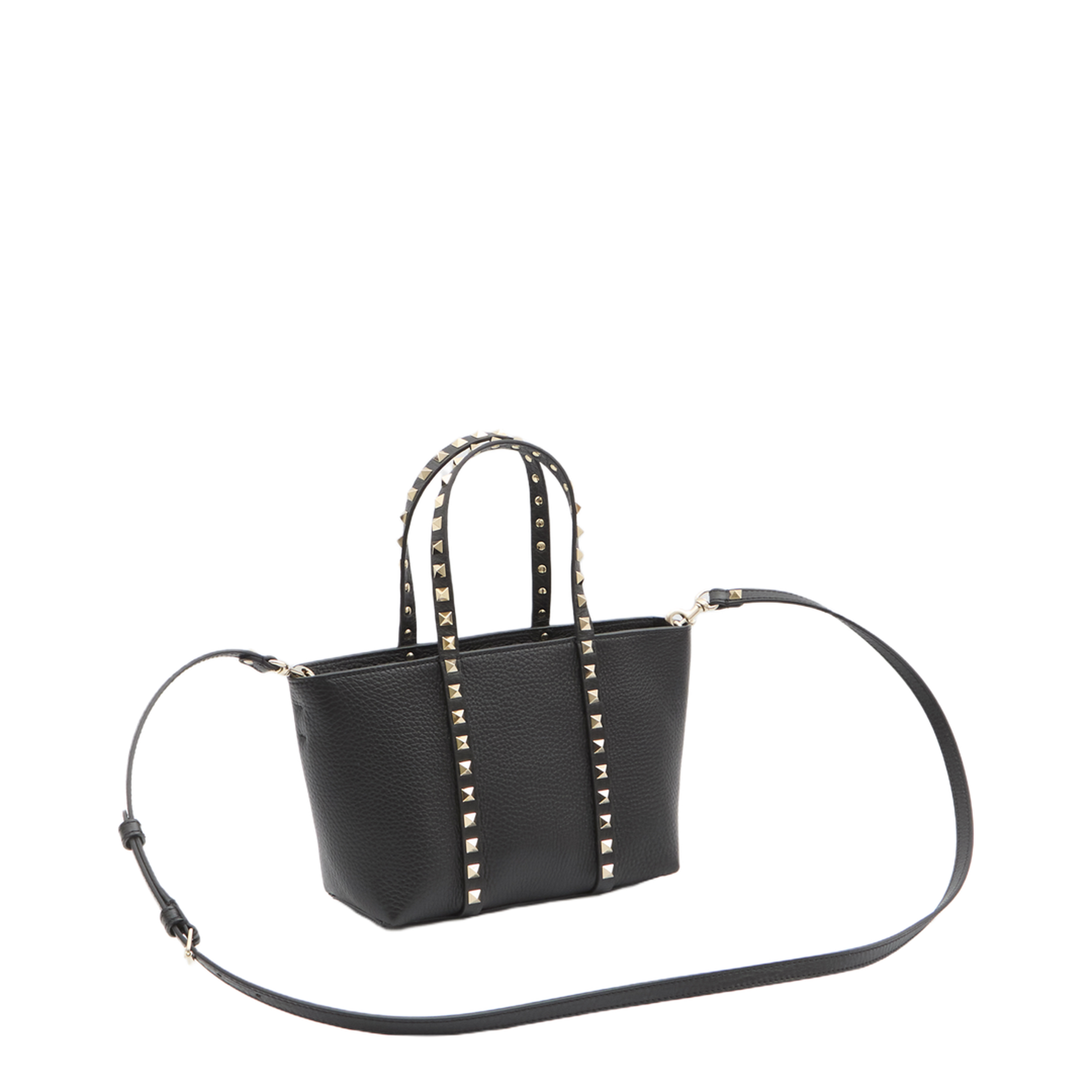 Black Leather Small Rockstud Shopping Bag - Image 4
