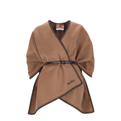 Colomba Double Wool Drap Belted Logo Cape - Image 1