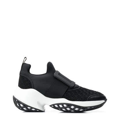 Black Leather Panel Slip-On Sneakers - Image 1