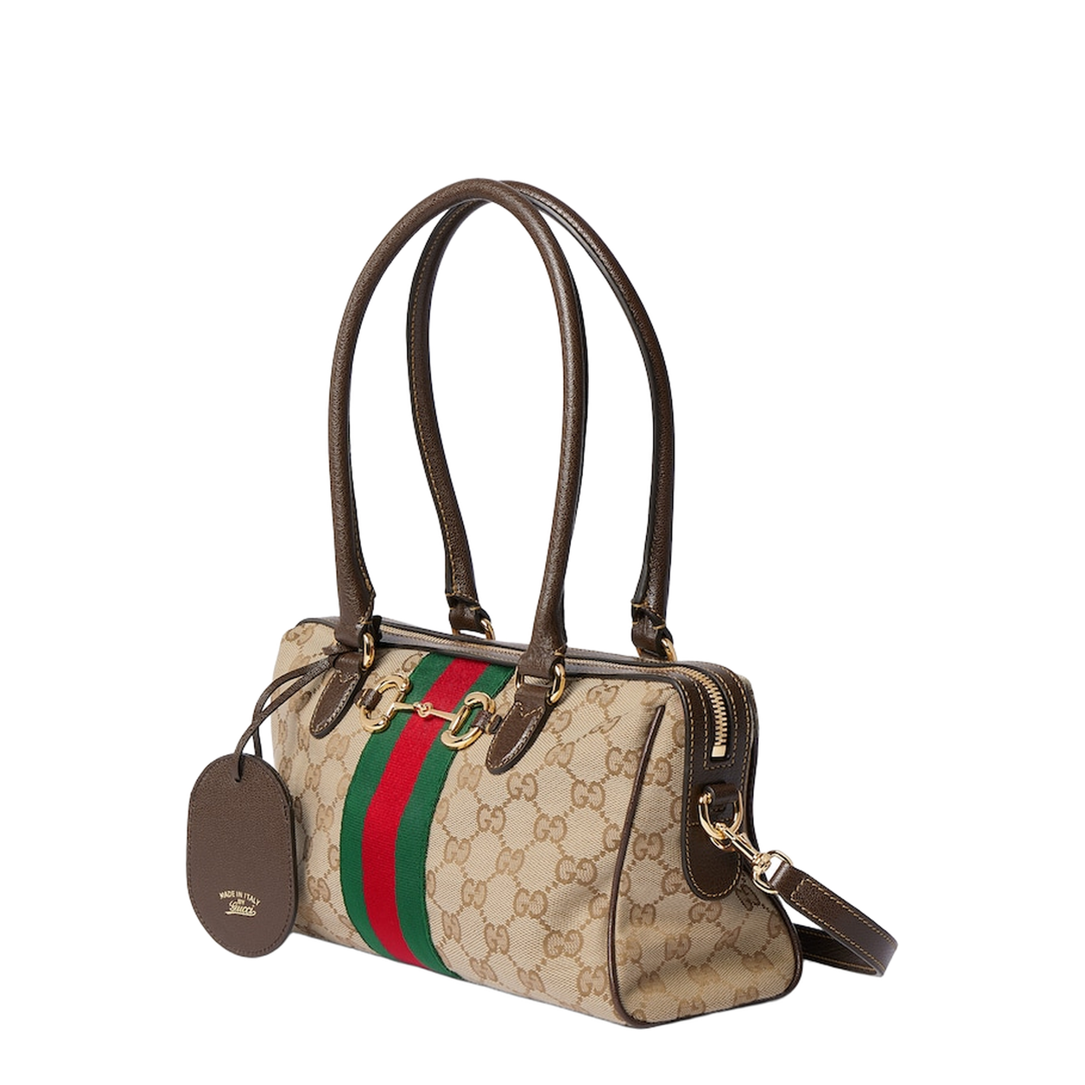 Borsetto Medium Boston Bag in Sand and Brown Canvas - Image 2