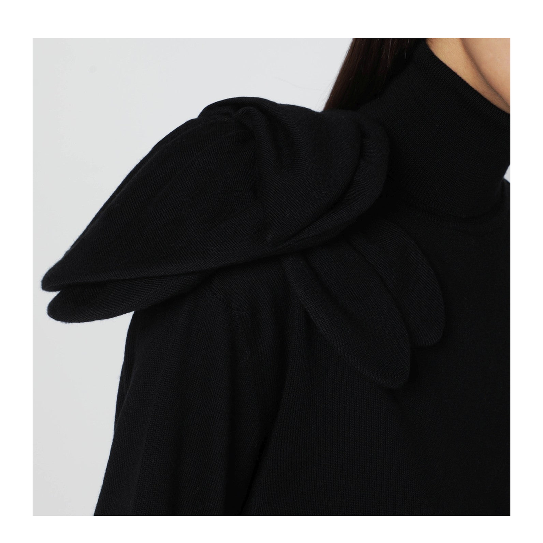 Black Turtleneck Sweater with Flower Detail - Image 2