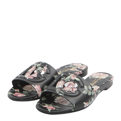 Black Slide Sandals with Cut Out Logo - Image 2