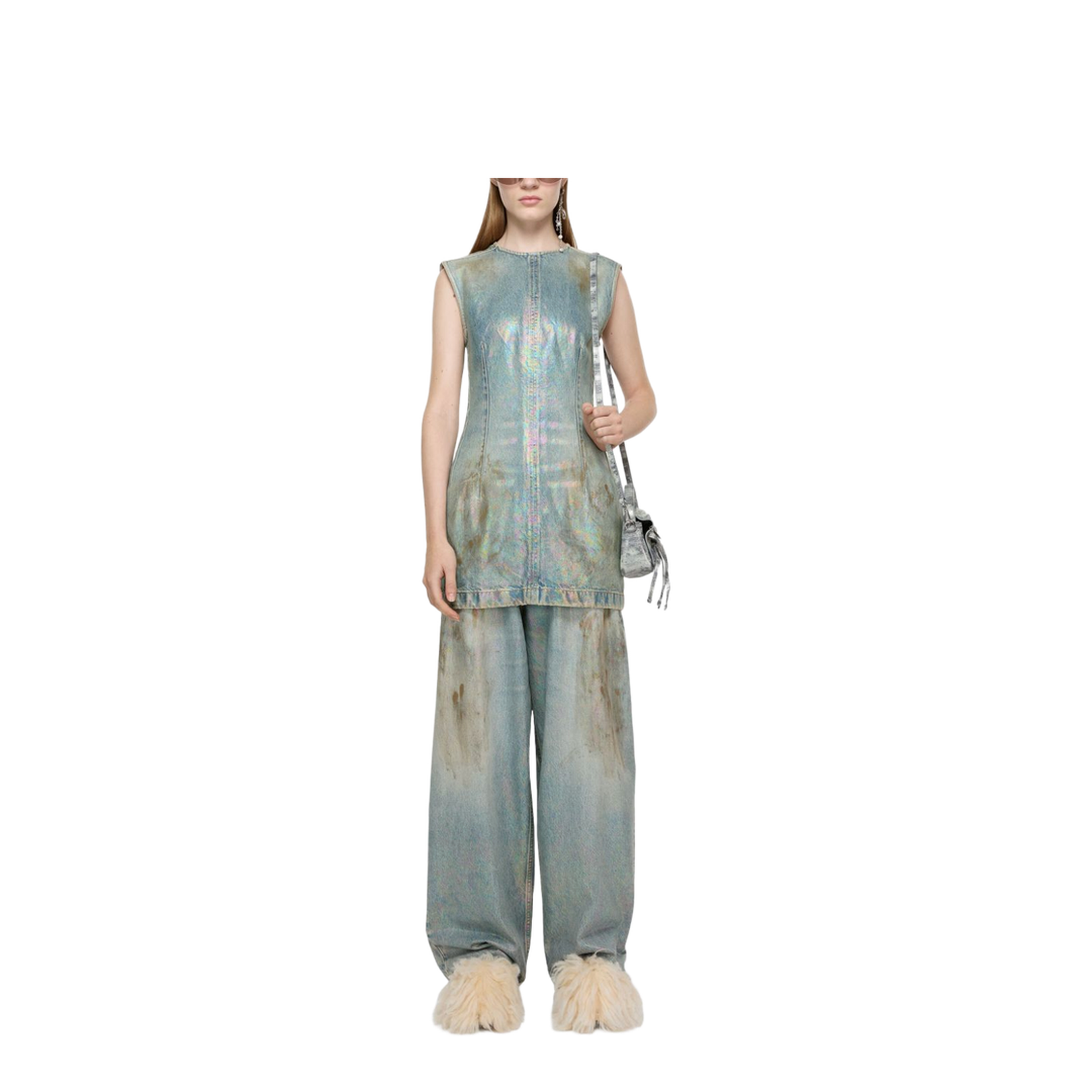Coated Denim Dress - Mid Blue - Image 6