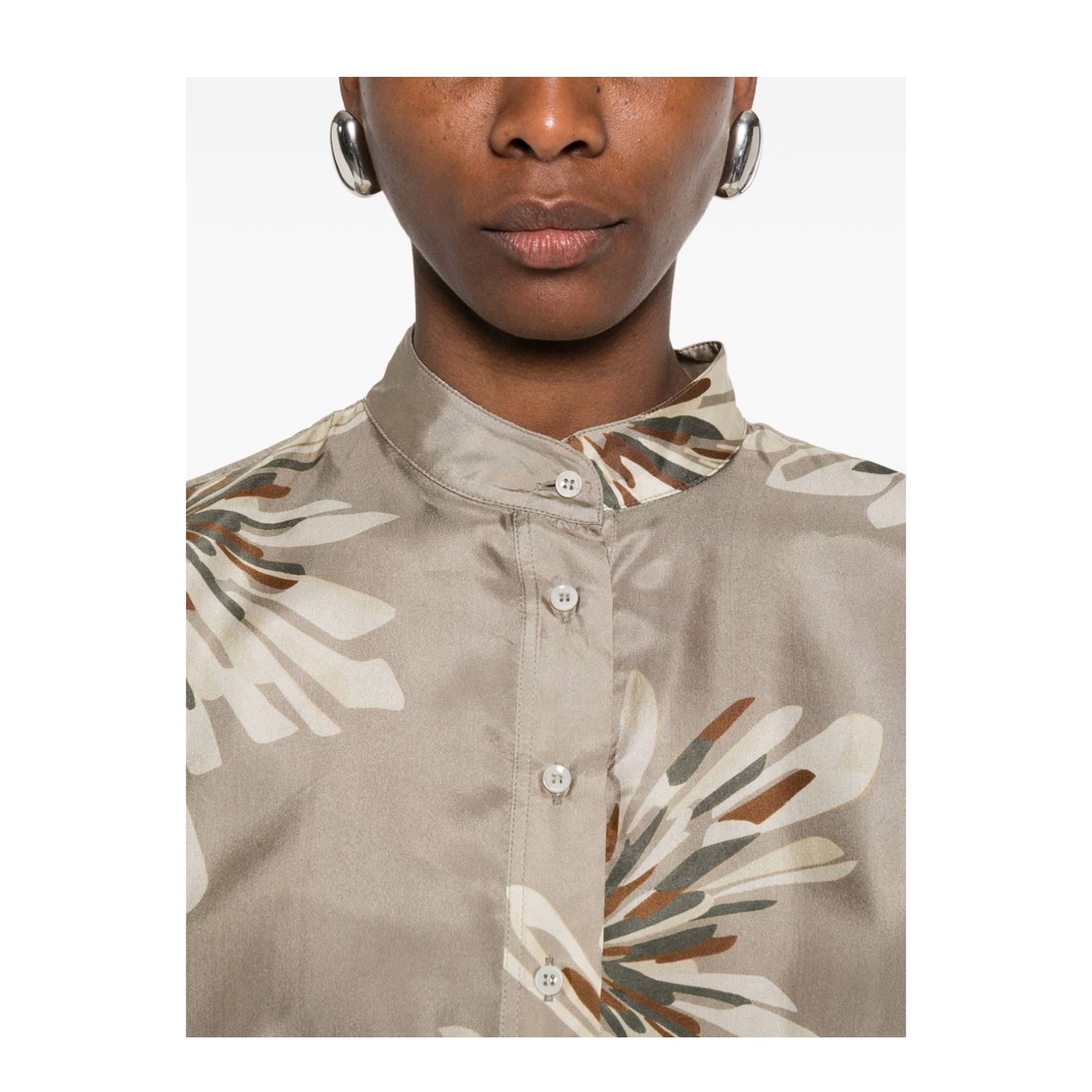 Women's Printed Silk Shirt Beige - Image 3