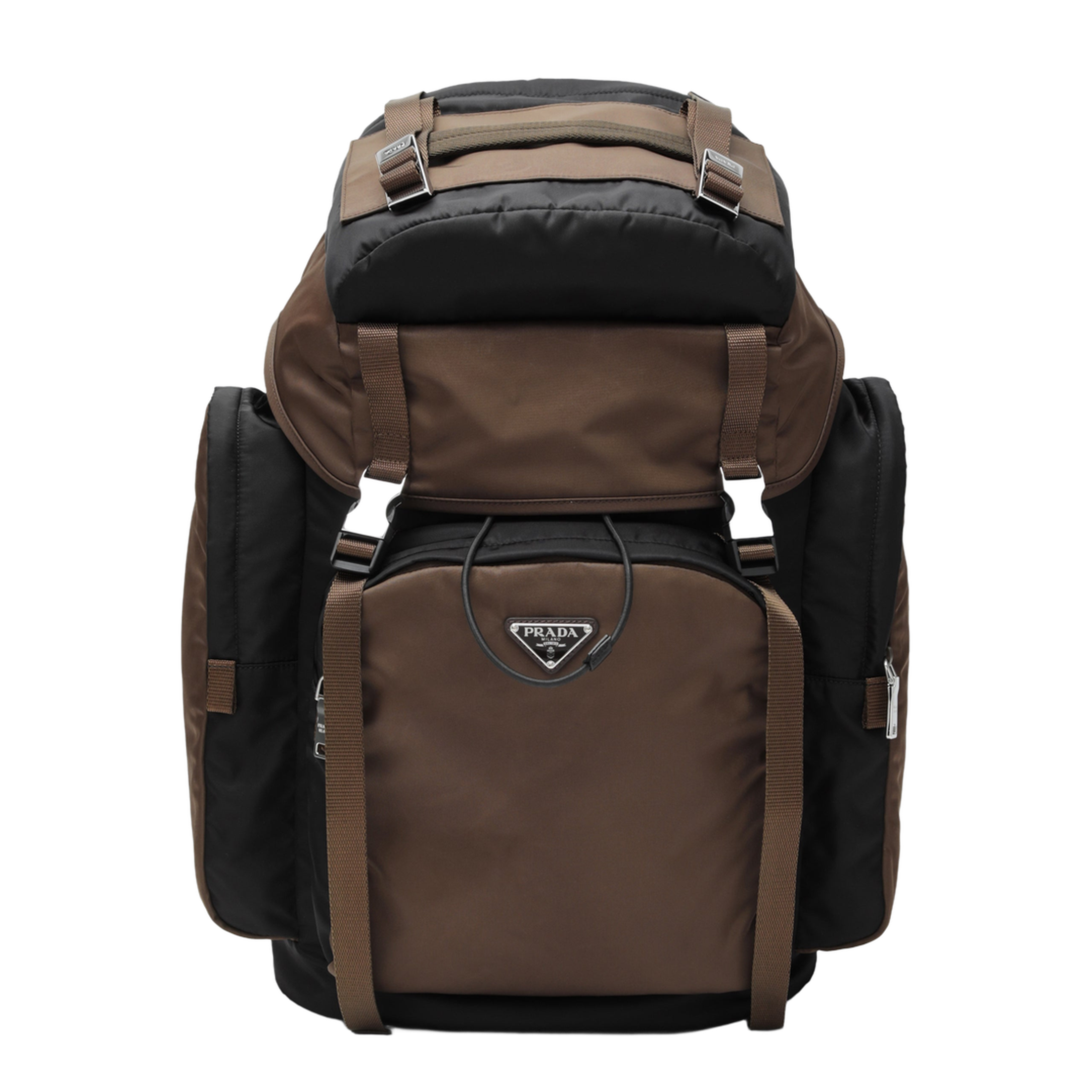 Re-Nylon One Size Leather Trim Backpack - Black/Burnt - Image 1