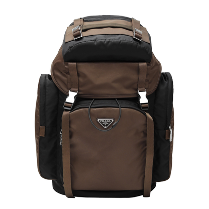 Re-Nylon One Size Leather Trim Backpack - Black/Burnt - Image 1