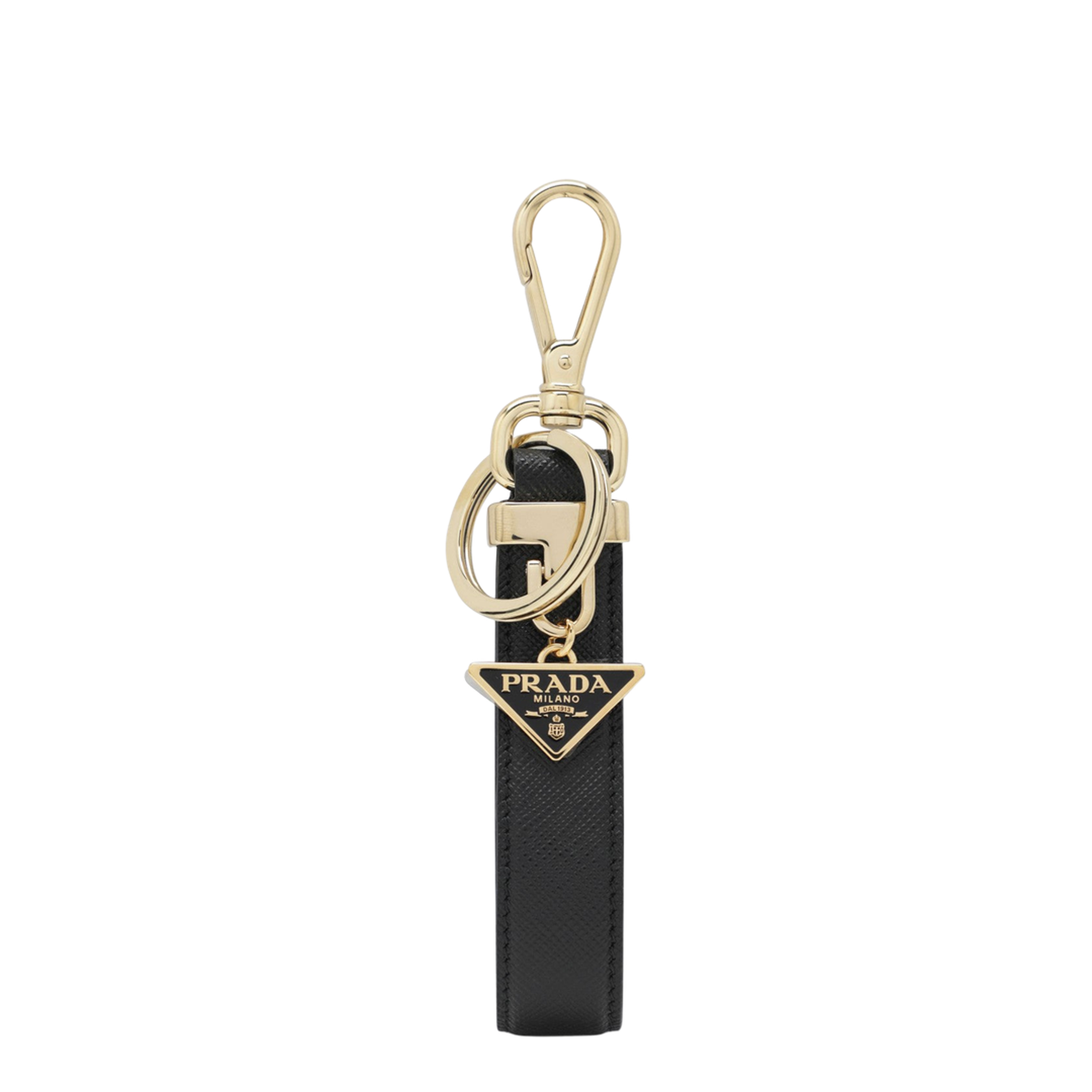 Black Saffiano Leather Keyring With Triangle Logo - Image 1