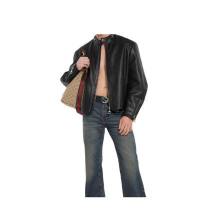 Leather Jacket with Horsebit in Black - Image 3
