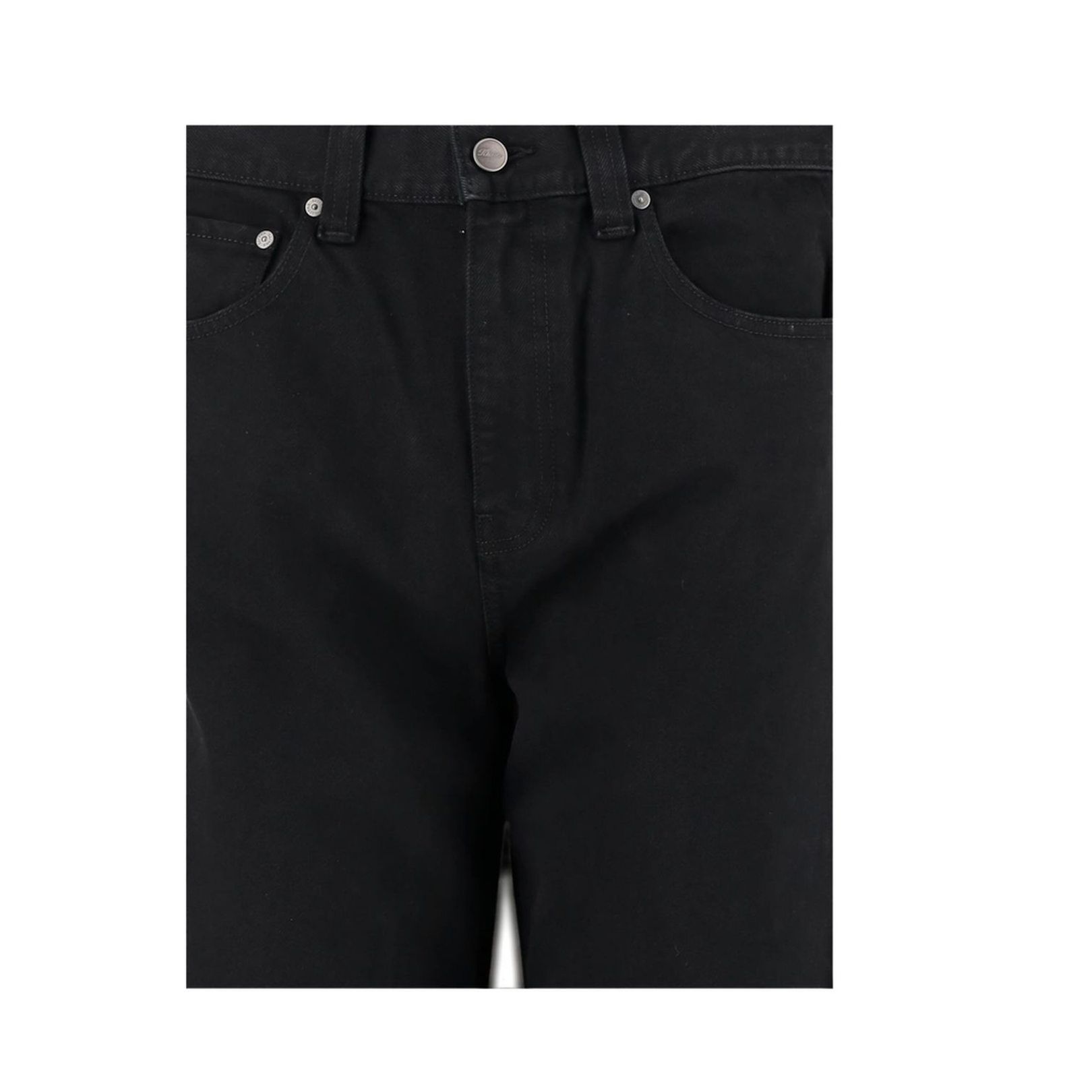Black Cotton Five-Pocket Design Straight Leg Pants - Image 3