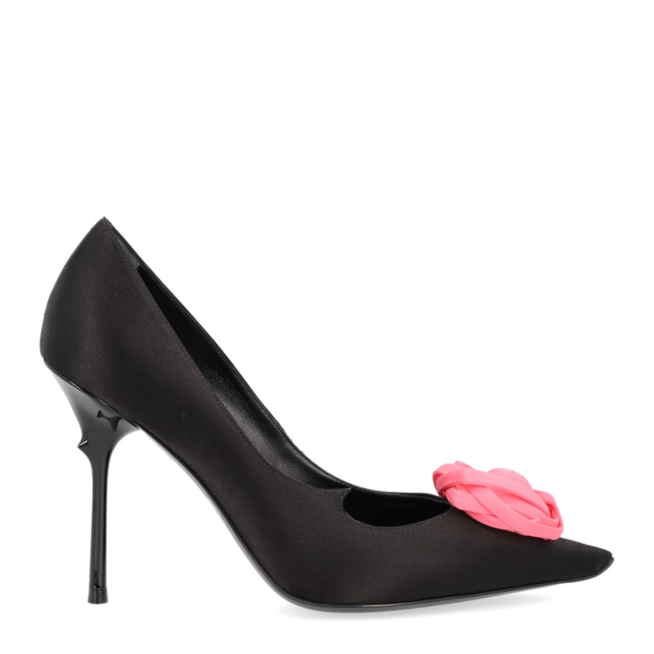 Black Satin Pumps with Rose - Image 1