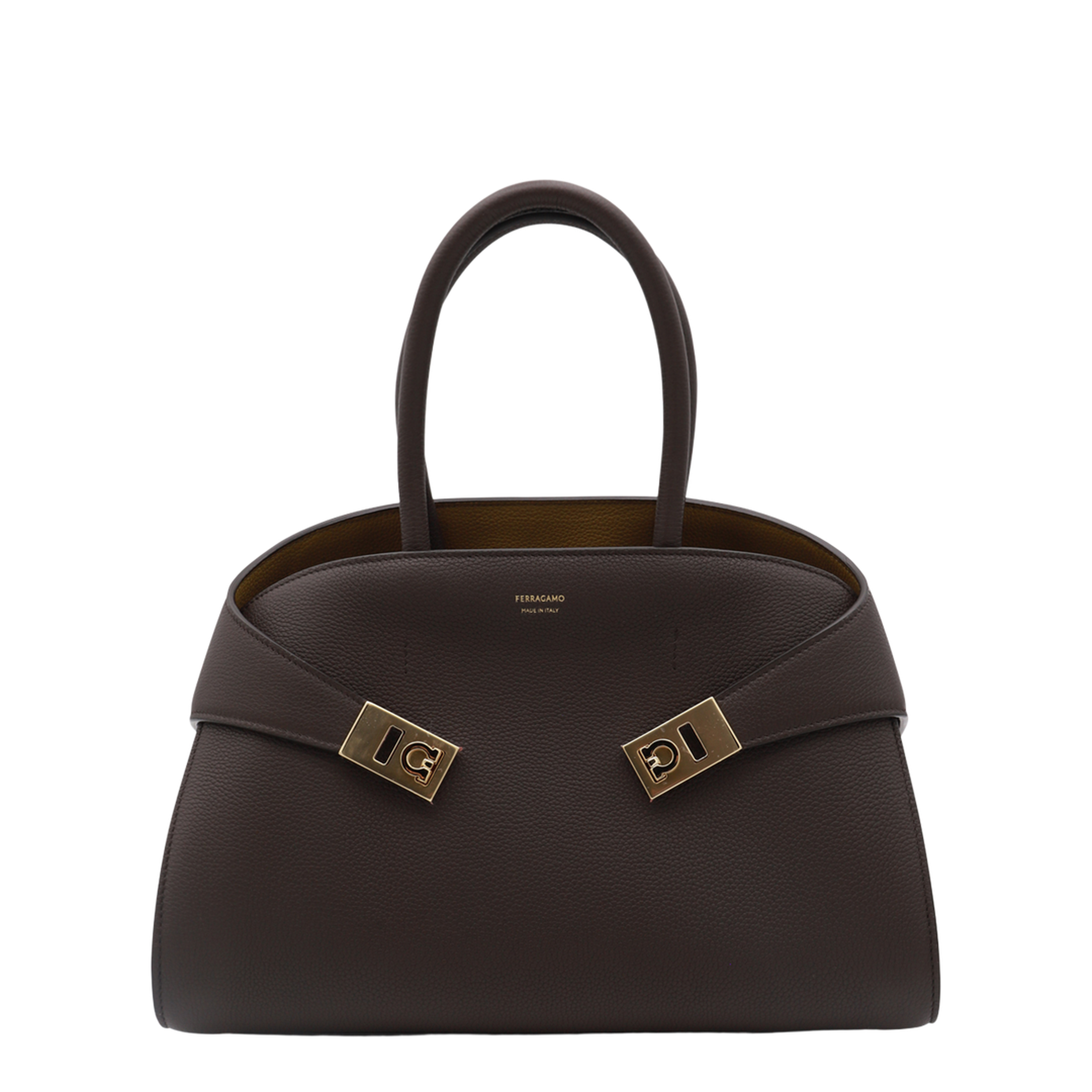 Hug Medium Hammered Calfskin Top Handle Bag - Testa Di Moro / Burnt Ocher - Image 1