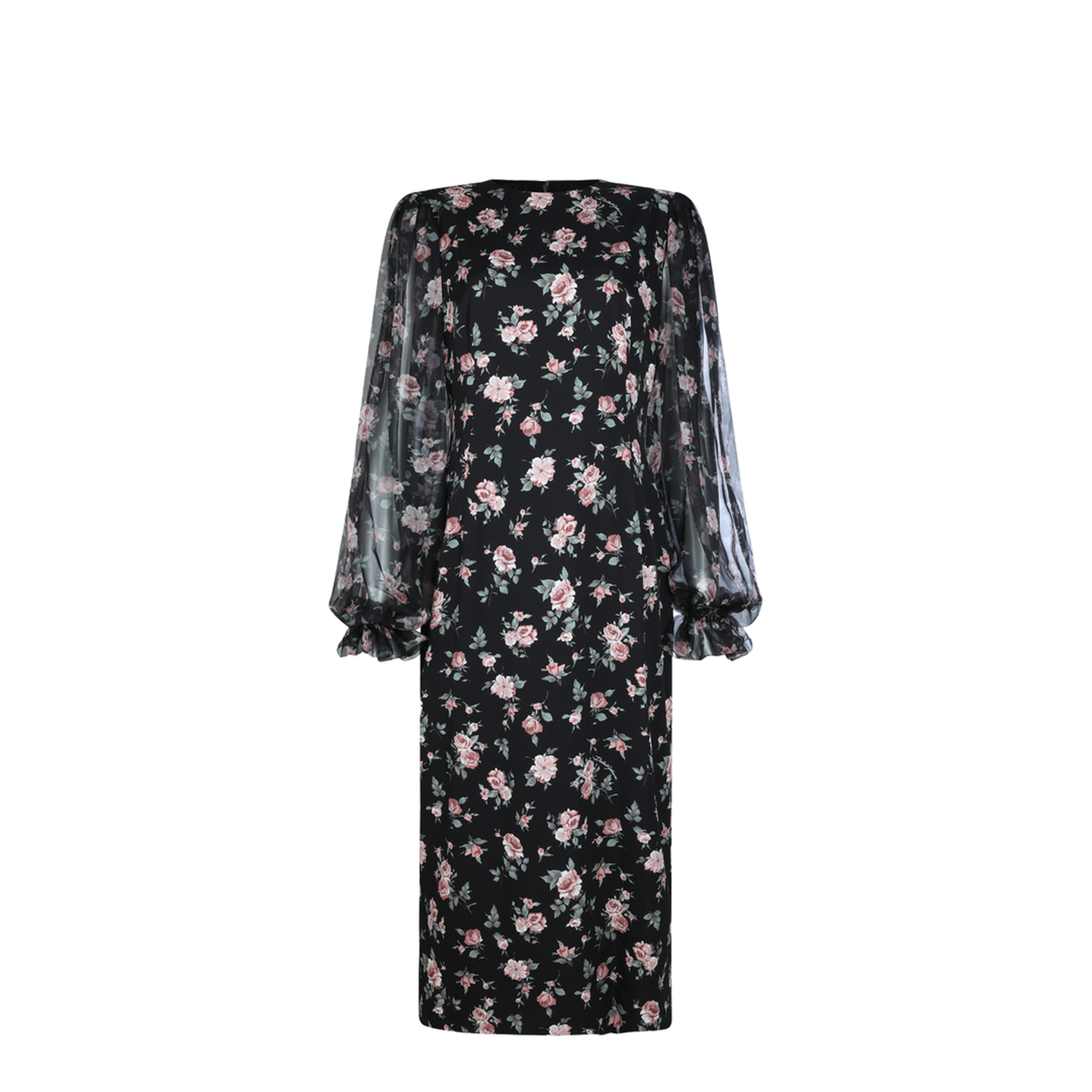 Vintage Roses-Print Charmeuse Dress - Image 1