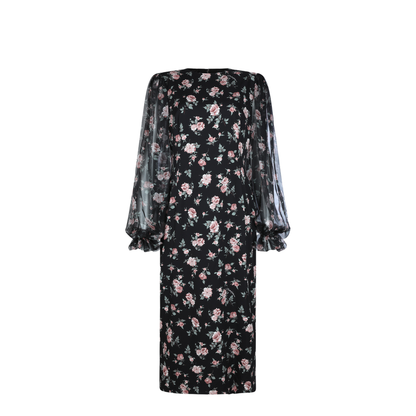 Vintage Roses-Print Charmeuse Dress - Image 1