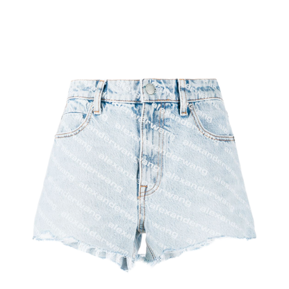 All-Over Logo Printed Denim Shorts - Image 1