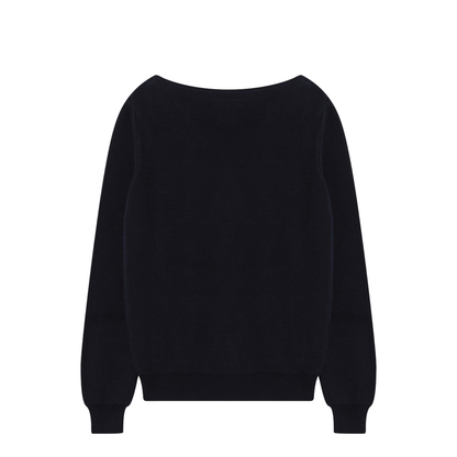 Blue Cotton Sweater with Geometric Details - Image 2