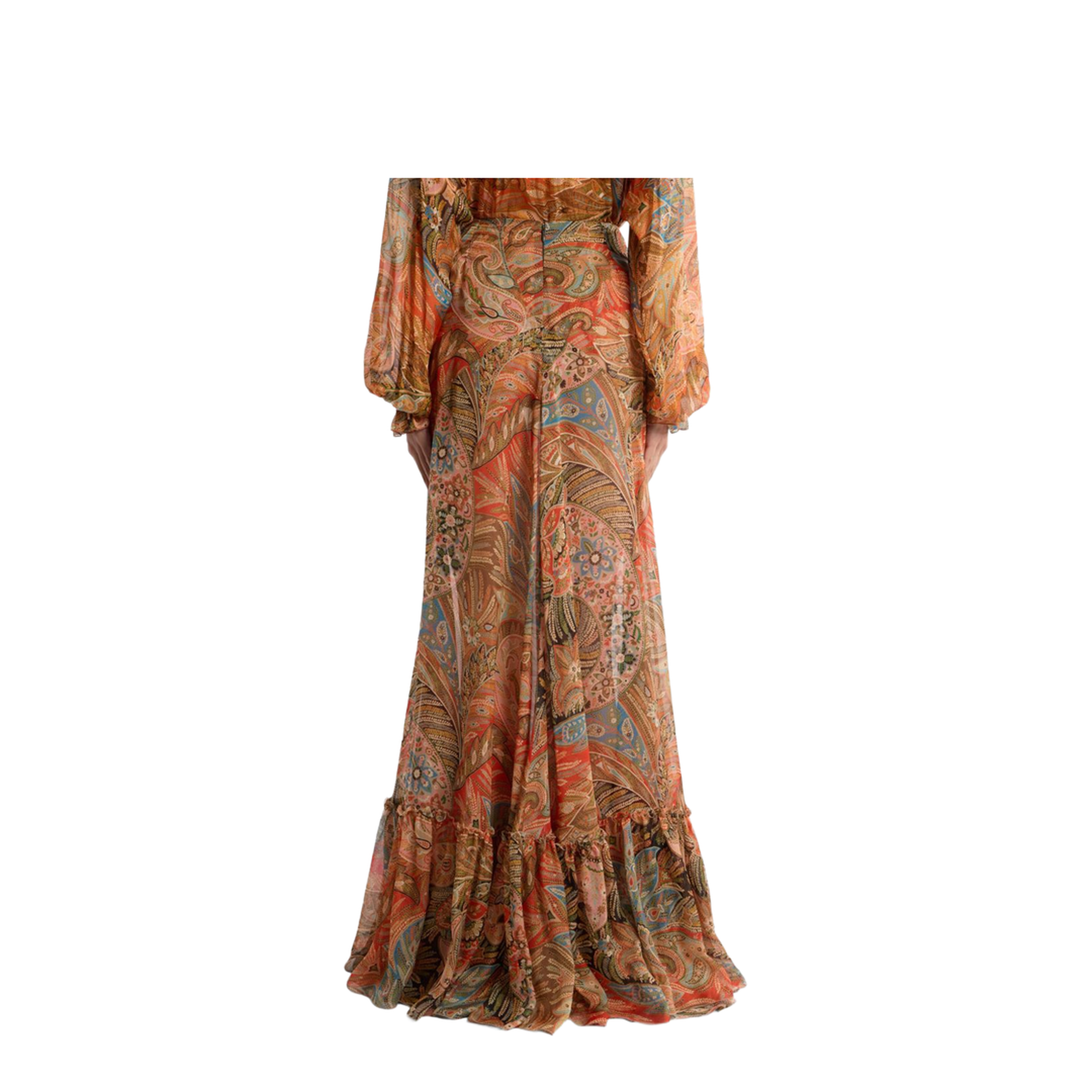 Silk Maxi Skirt with Flounce and Paisley Motif - Image 2
