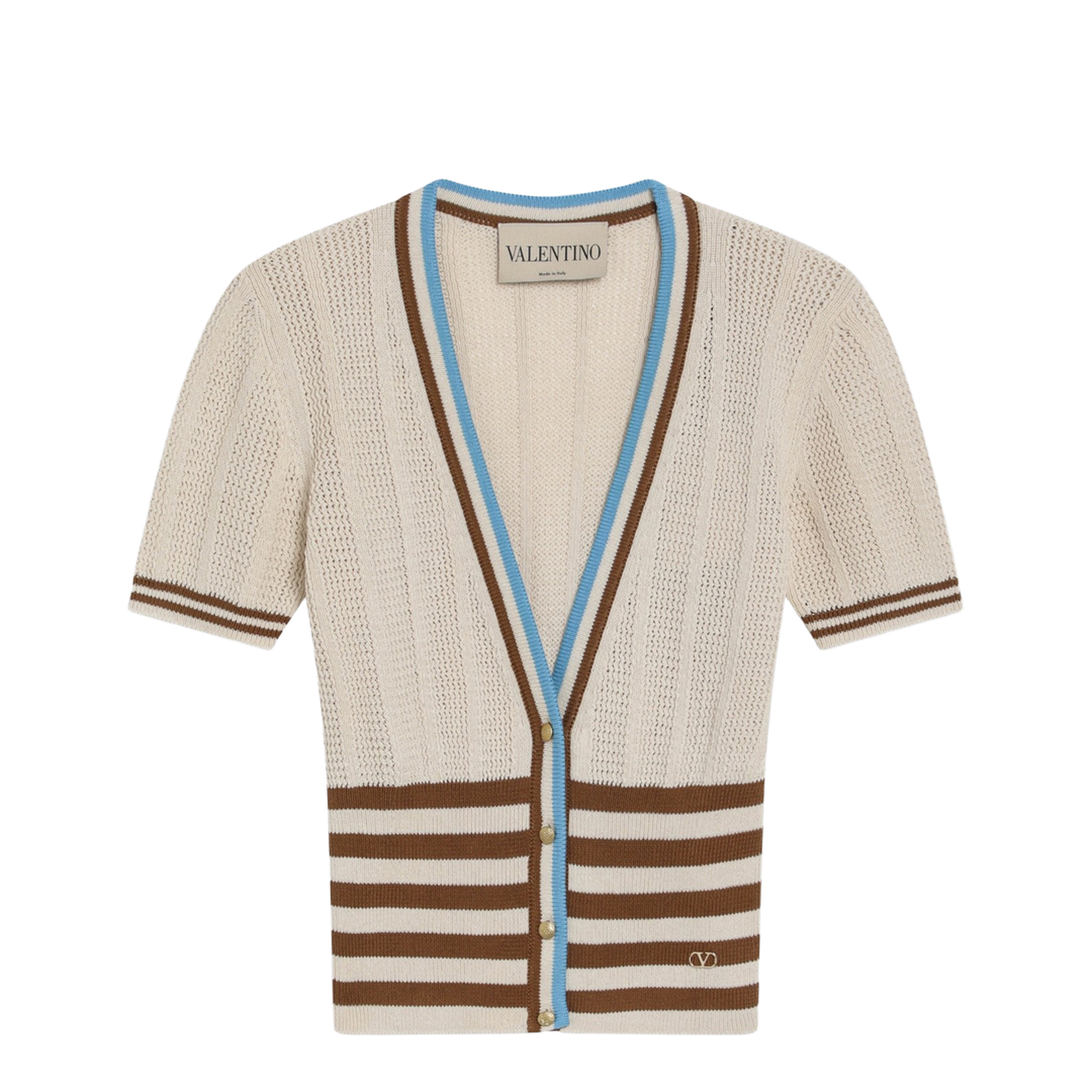 Openwork Striped Cotton Cardigan - Image 1