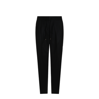 Leisure fit trousers in virgin wool flannel with drawstring and double darts - Image 1