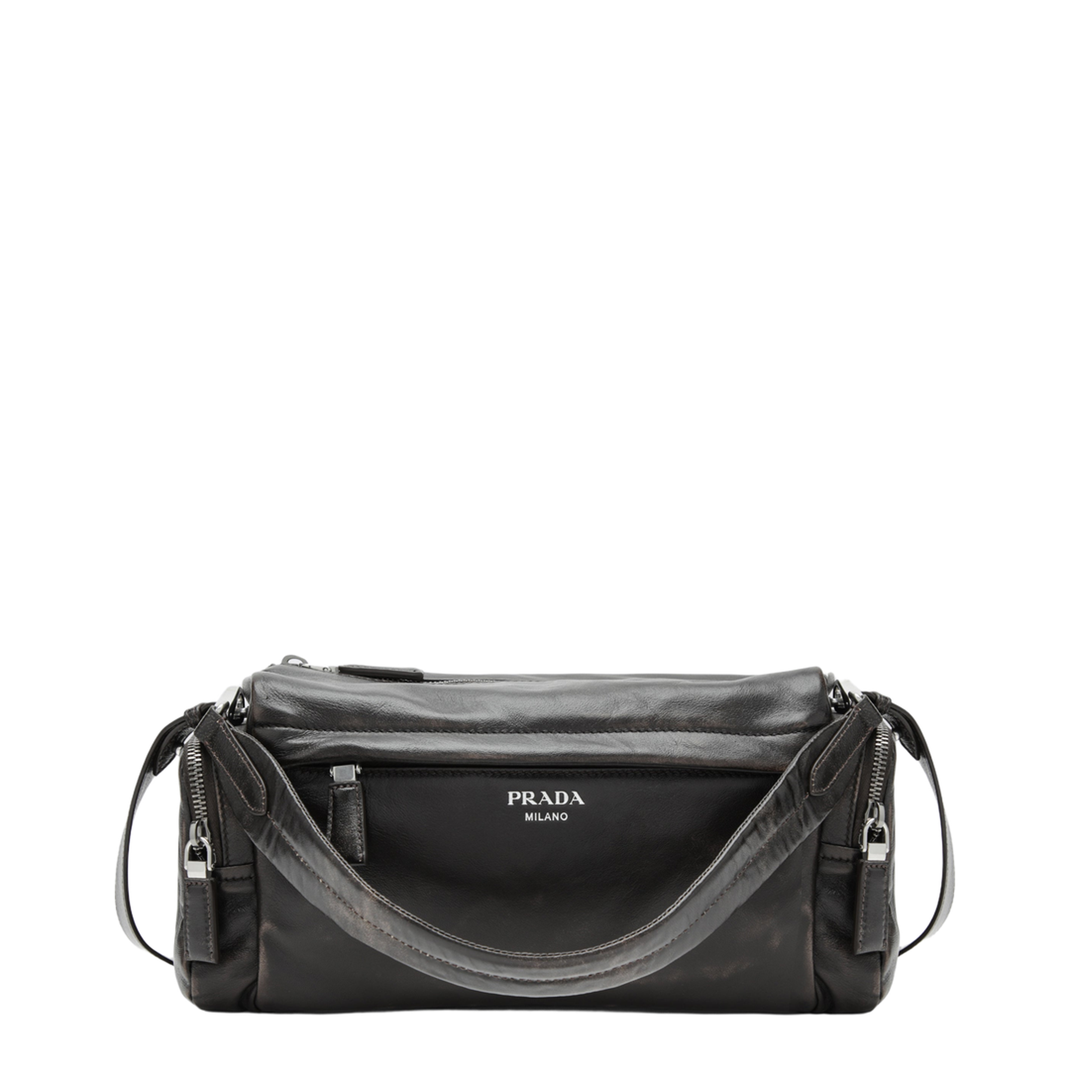 Dark Brown Aged-Effect Nappa Crossbody Bag - Image 1