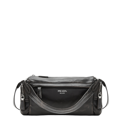 Dark Brown Aged-Effect Nappa Crossbody Bag - Image 1