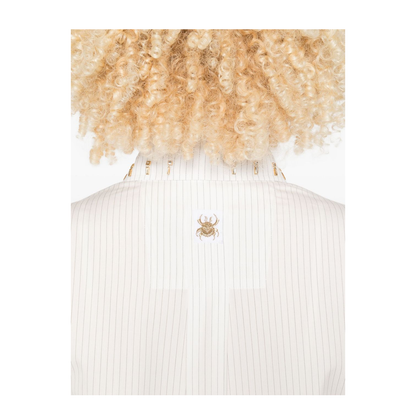 Pinstripe Silk Shirt White - Image 5