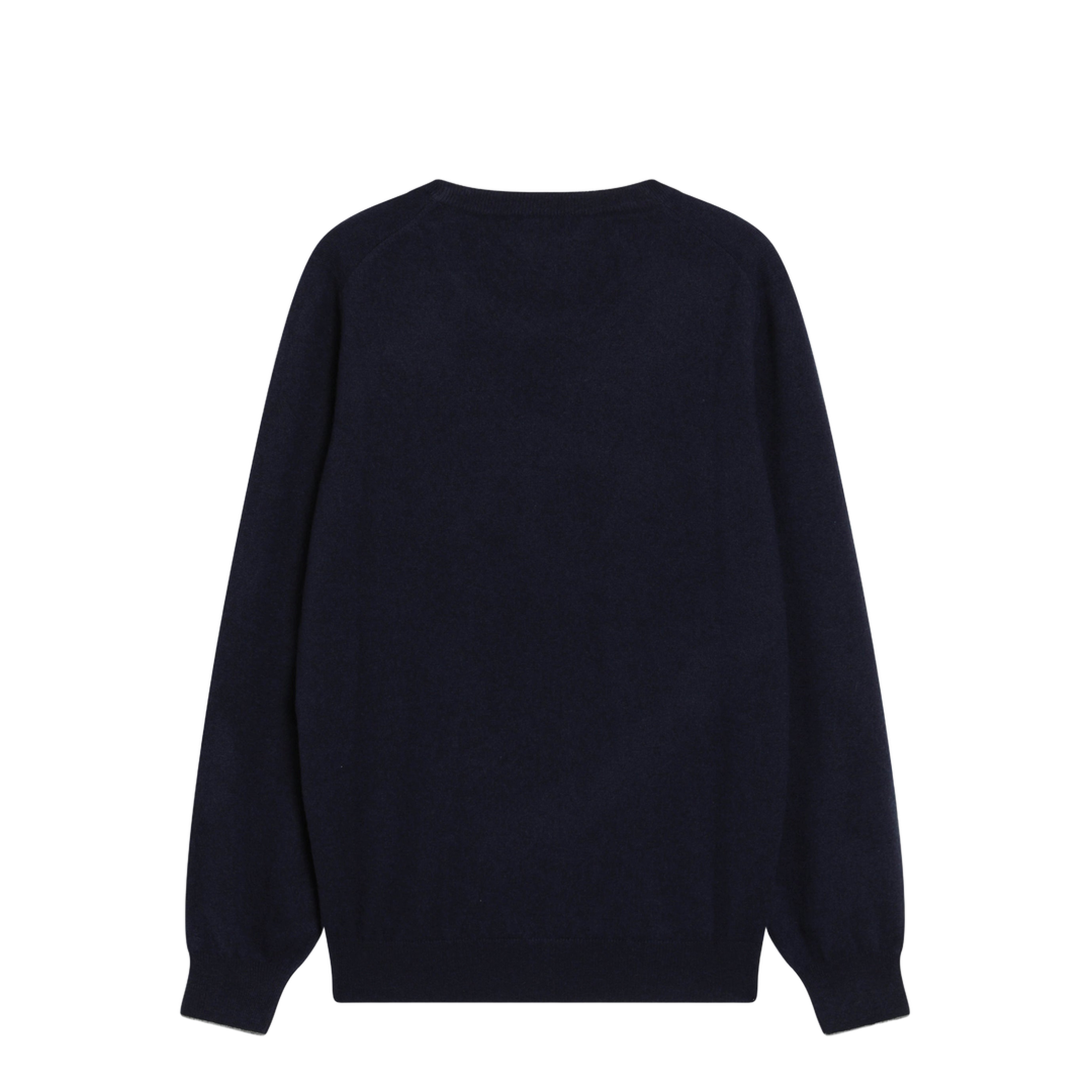 Navy Blue Cashmere Crewneck Sweater with Contrast Trim - Image 2