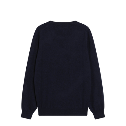 Navy Blue Cashmere Crewneck Sweater with Contrast Trim - Image 2