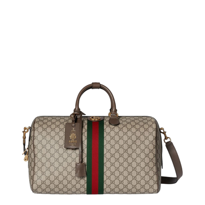 Savoy Medium GG Monogram Coated Fabric Duffle Bag - Beige and Dark Brown - Image 2