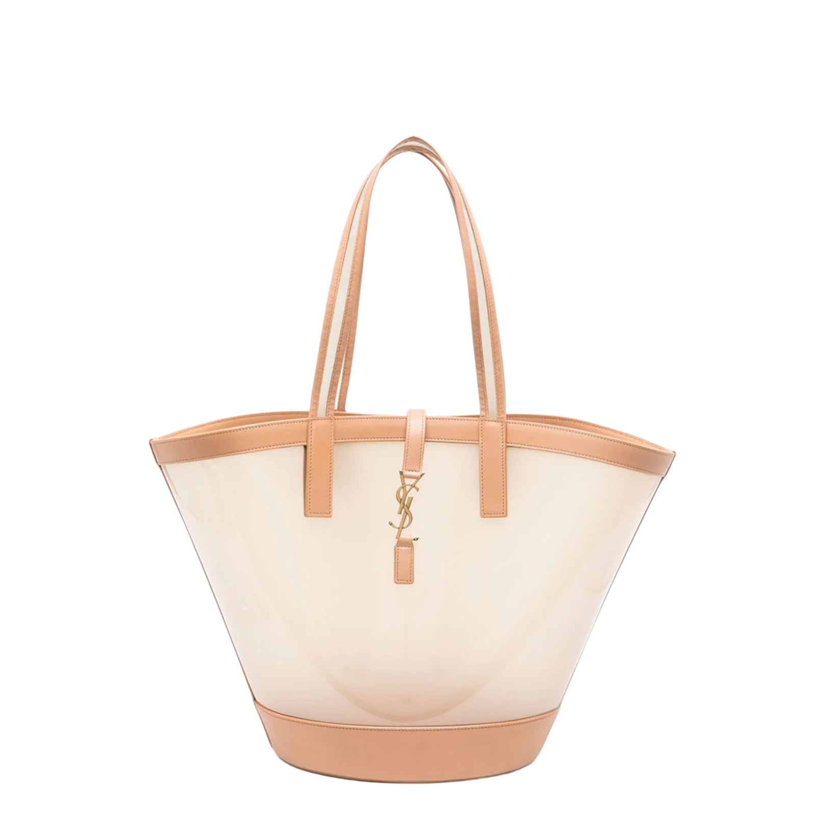 Panier Medium Vinyl and Vegetable-Tanned Leather Tote Bags - Beige - Image 1