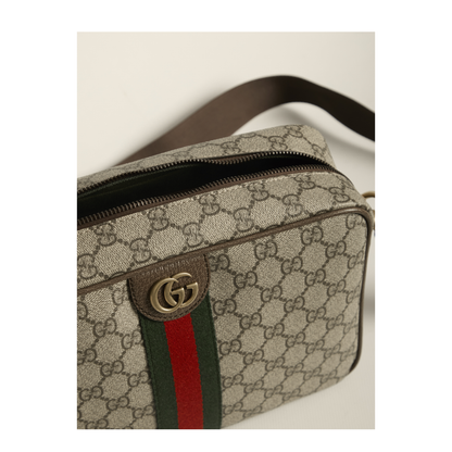 Ophidia Medium GG Supreme Coated Canvas Crossbody - Beige and Dark Brown - Image 4