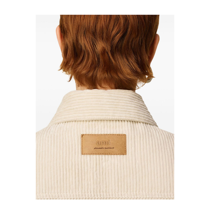 Ivory White Cotton Corduroy Side Slit Overshirt - Image 6