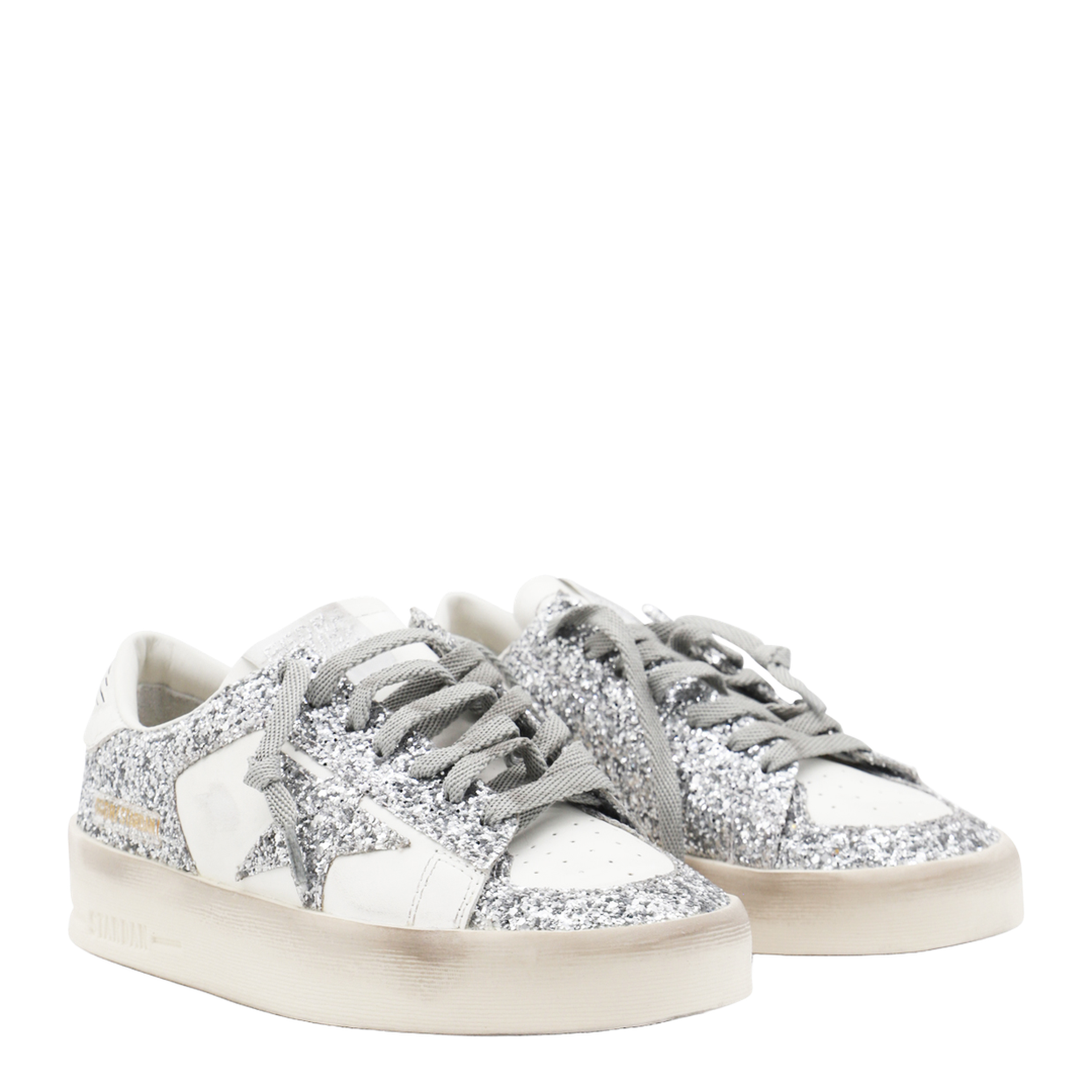 Stardan Sneakers in White and Silver Glitter - Image 2