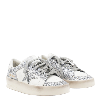 Stardan Sneakers in White and Silver Glitter - Image 2