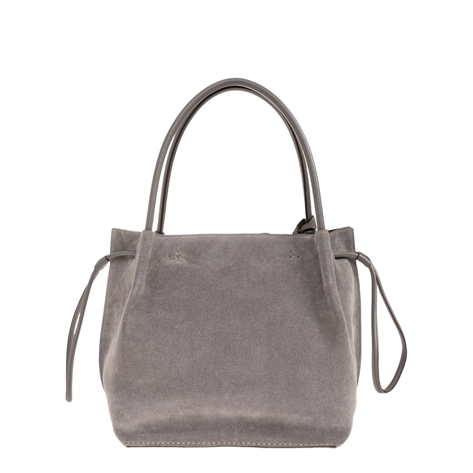Grey Calf Suede Double Top-Handle Bag - Image 4