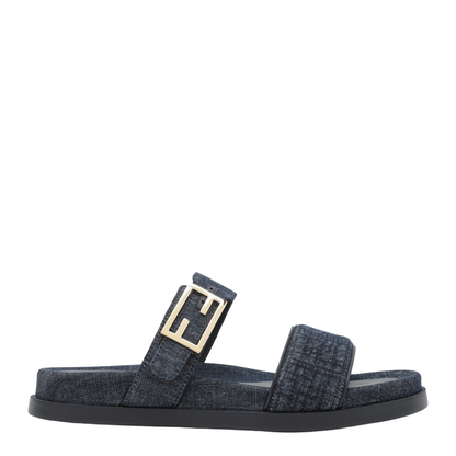 Dark Blue Denim Fabric Slides - Image 1