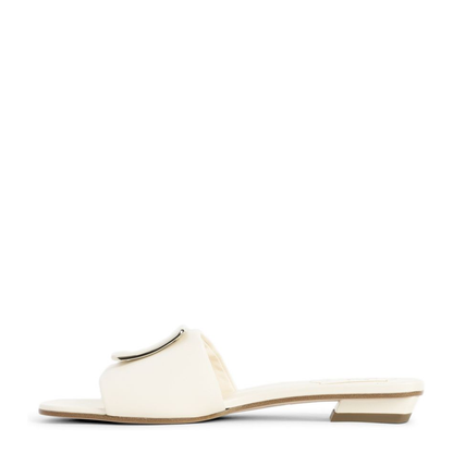 Square Buckle Leather Slides White - Image 3