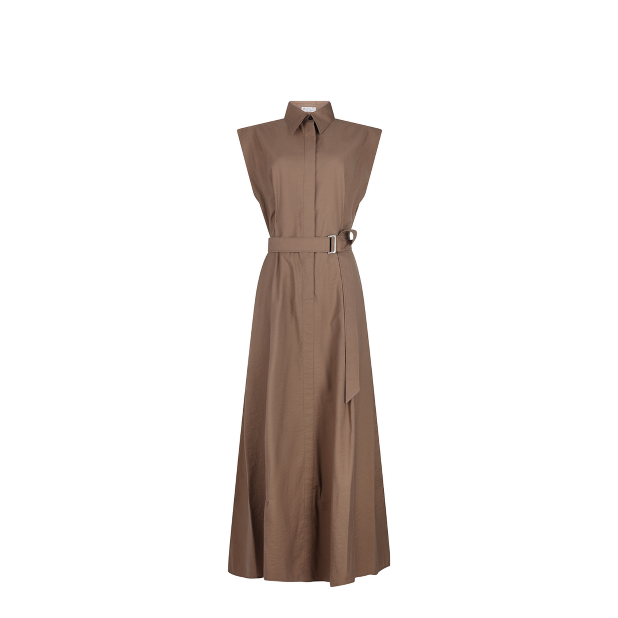 Long Sleeveless Cotton Dress with Belt at the Waist - Image 1