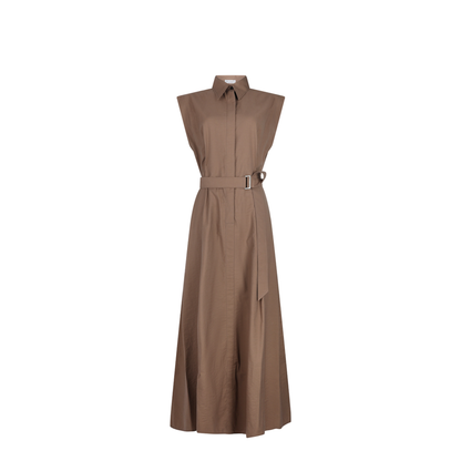 Long Sleeveless Cotton Dress with Belt at the Waist - Image 1