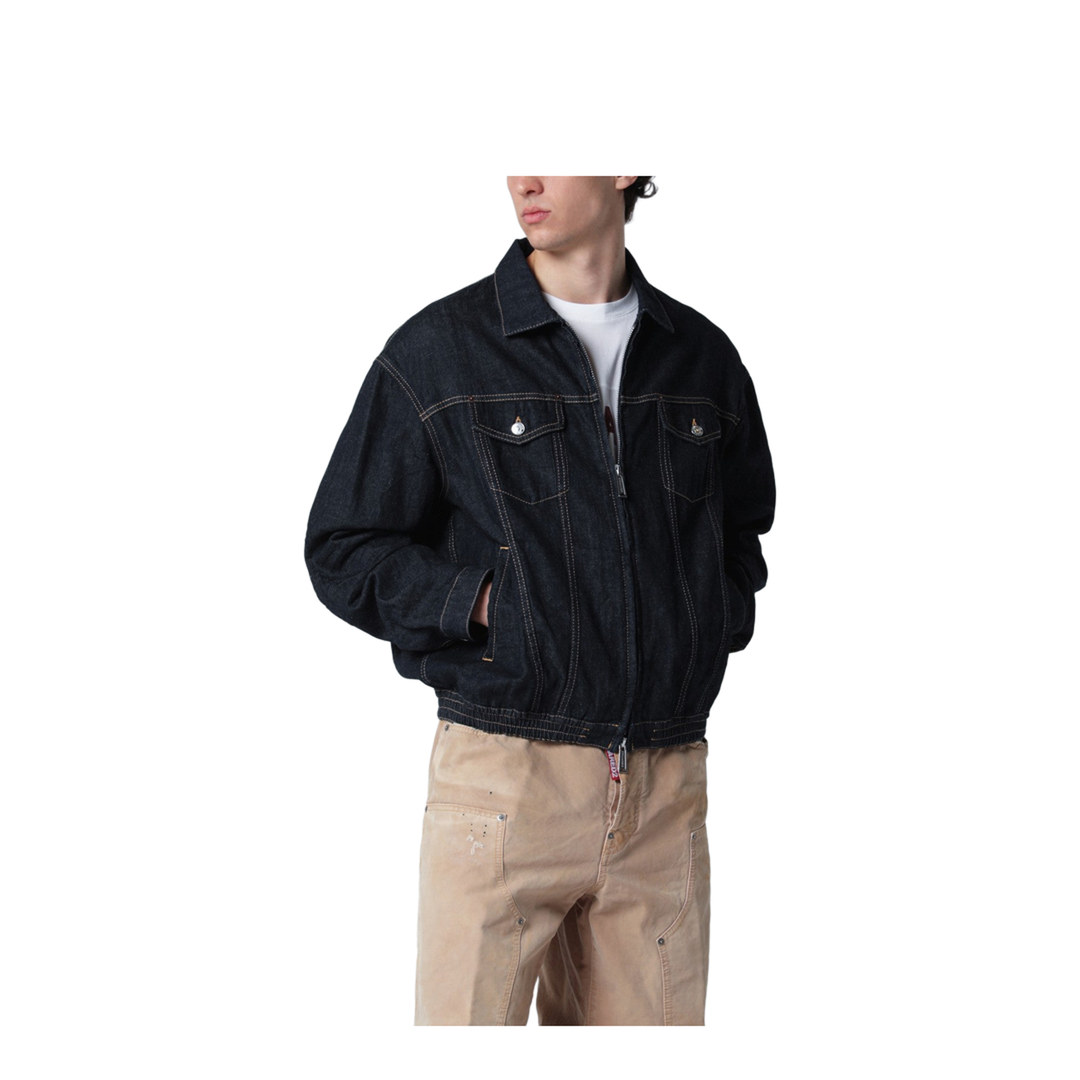 Navy Blue Zip-Up Denim Jacket - Image 1