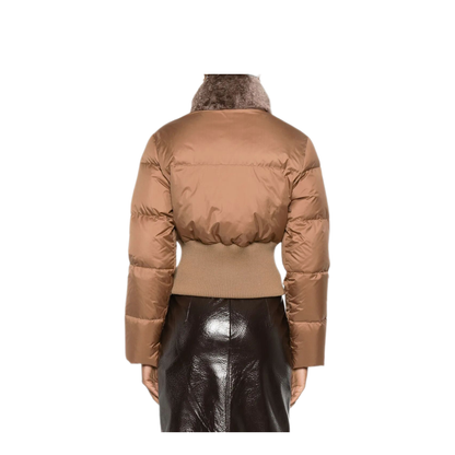 Short Padded Down Jacket with Shearling Collar - Image 3