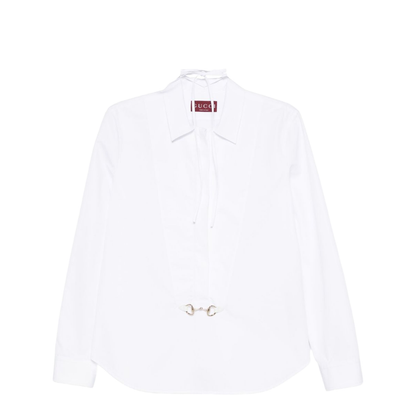 Cotton Poplin Shirt with Horsebit in White - Image 1