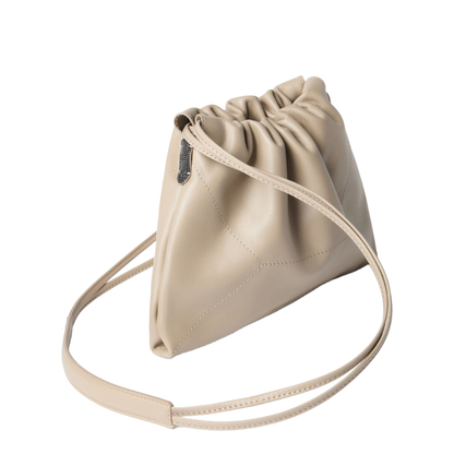 Drawstring Leather Shoulder Bag - Beige - Image 4