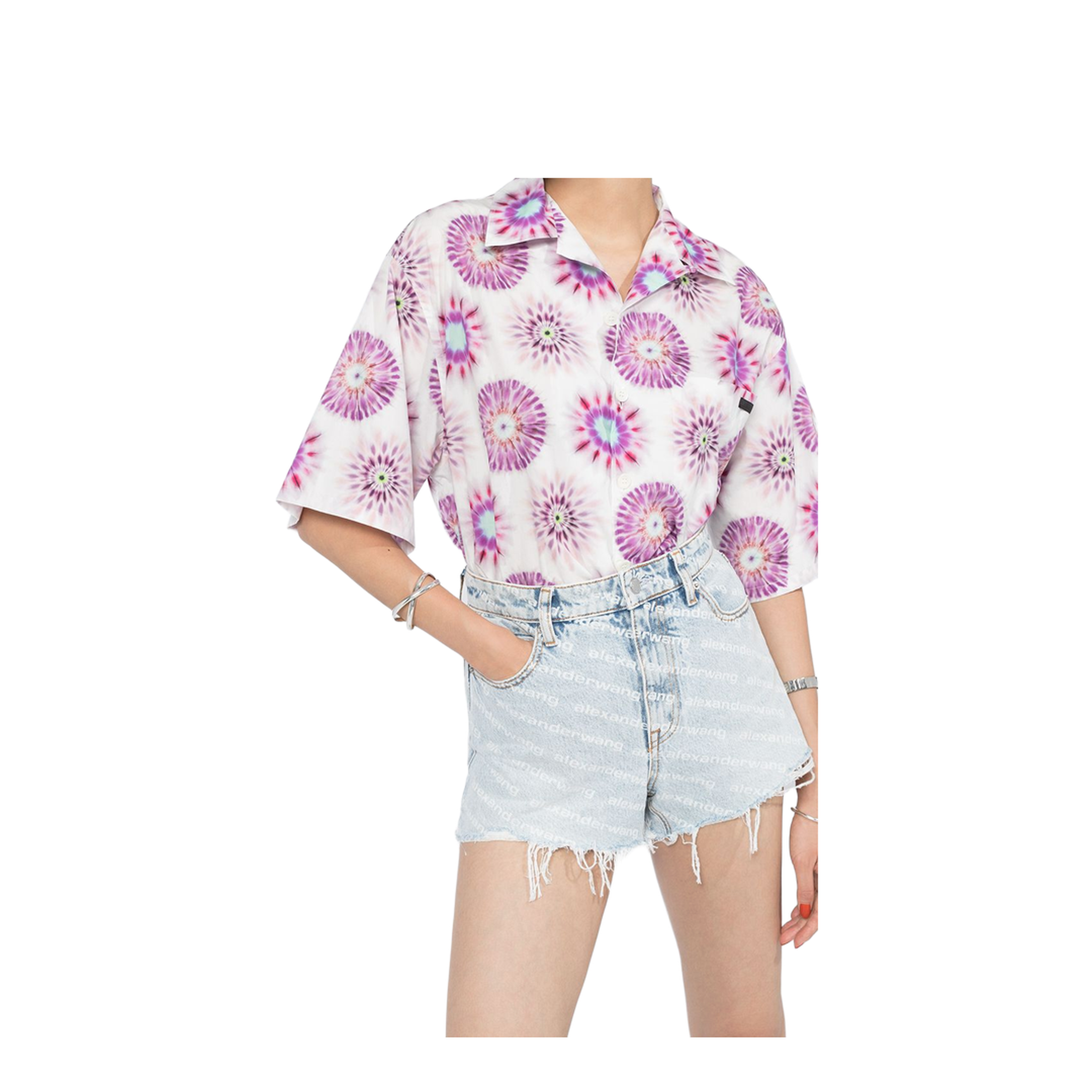 All-Over Logo Printed Denim Shorts - Image 2