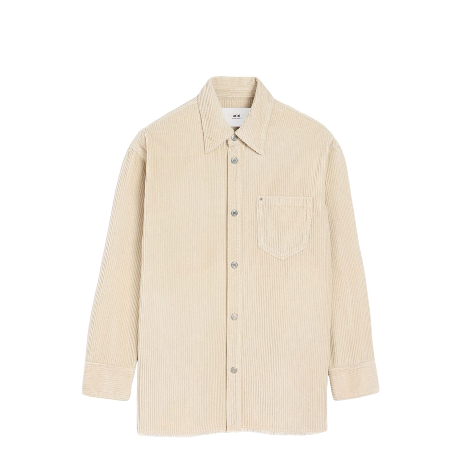 Ivory White Cotton Corduroy Side Slit Overshirt - Image 1